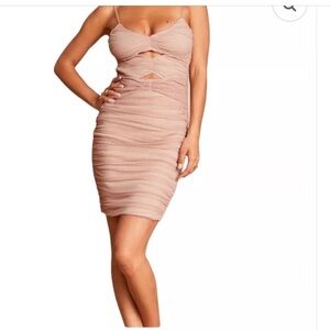 Lulus Women's Blush Swiss Dot Cutout Bodycon Dress Size L Party/Cocktail/Prom